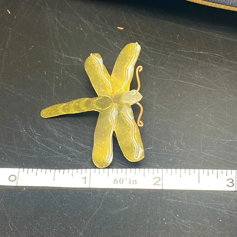 Ladies 2 1/4” wide thin brass butterfly brooch